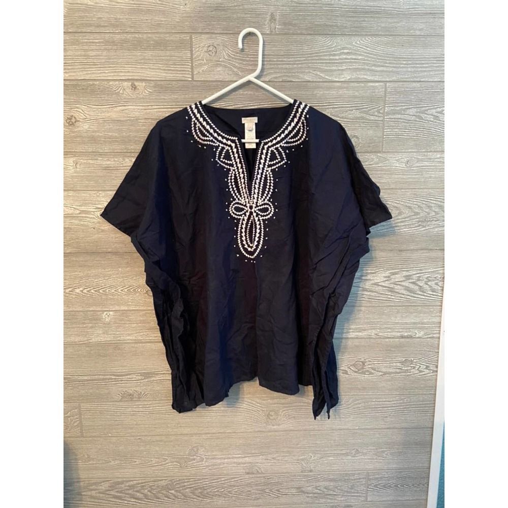 Talbots top tunic/‎ beach coverup linen blend size large/XL navy